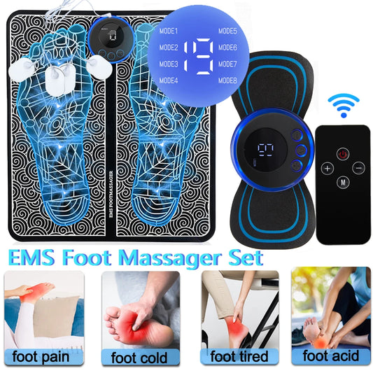 Kit Massagem - Tapete Eletrônico Massageador de Pês + Mini Massageador